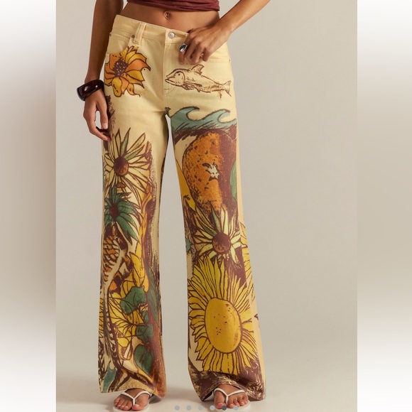 NWT Free People We The Free Baggy Printed Jeans BEACH - Picture 2 of 8